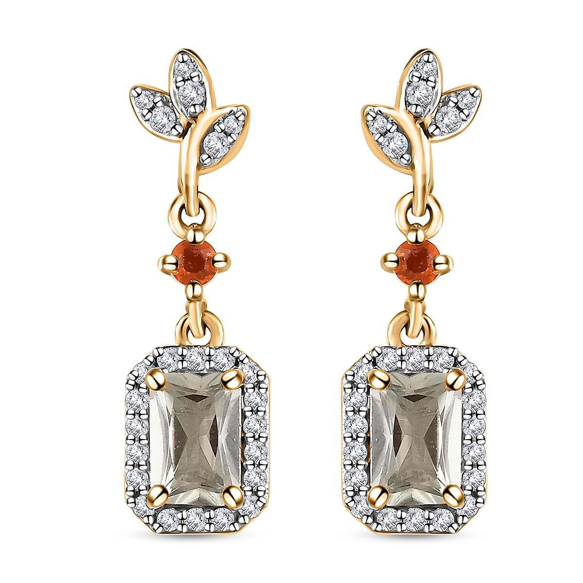 Radiant Cut AAA Turkizite and Multi Gemstone Dangling Earrings in Vermeil Yellow Gold Over Sterling Silver 1.90 ctw