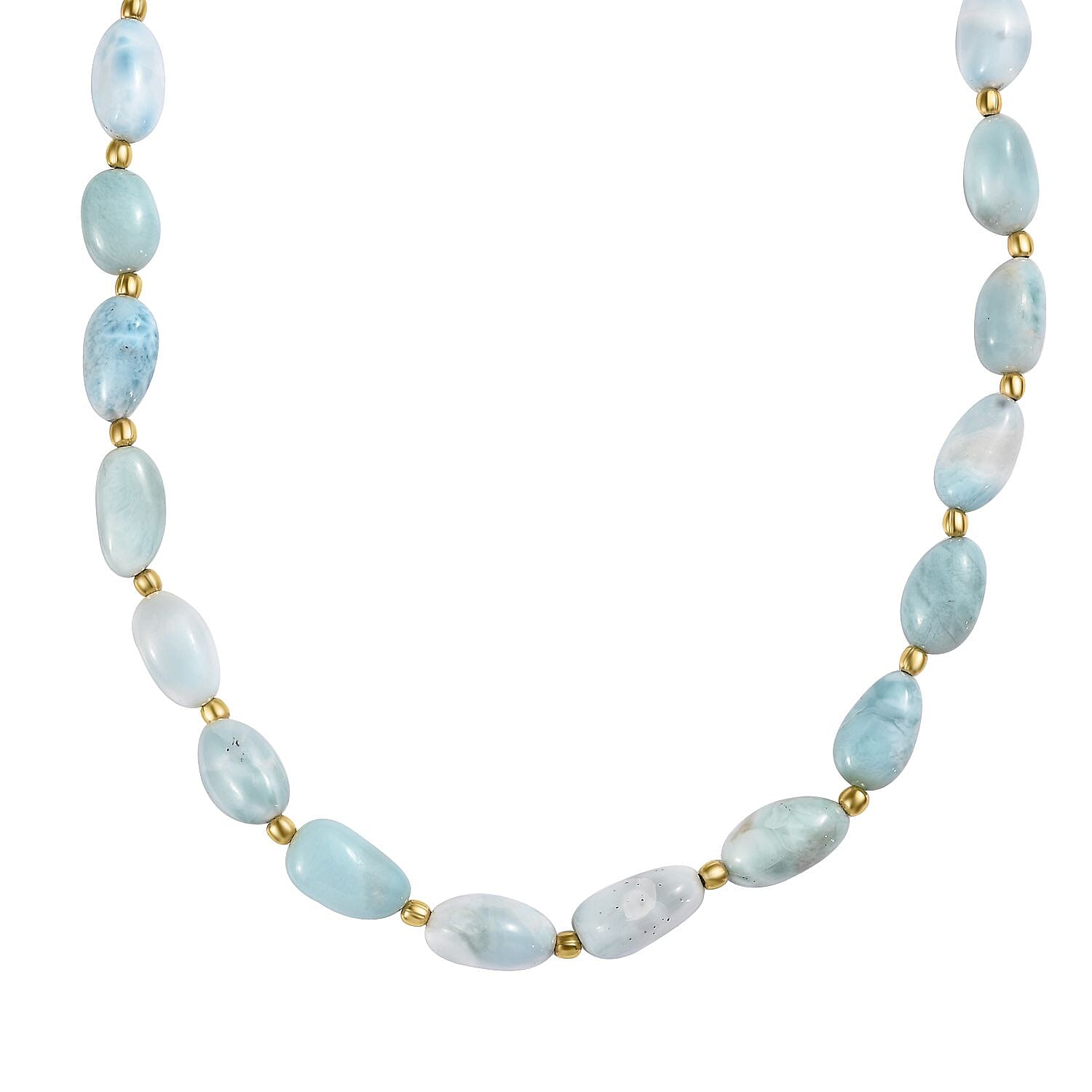 Larimar 200.00 ctw Necklace 18-20 Inches in 14K Yellow Gold Over Sterling Silver