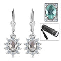 Mexican Hyalite Opal and White Zircon Sunburst Lever Back Earrings in Platinum Over Sterling Silver with Free UV Flash Light 1.65 ctw - Sticky add to cart bar