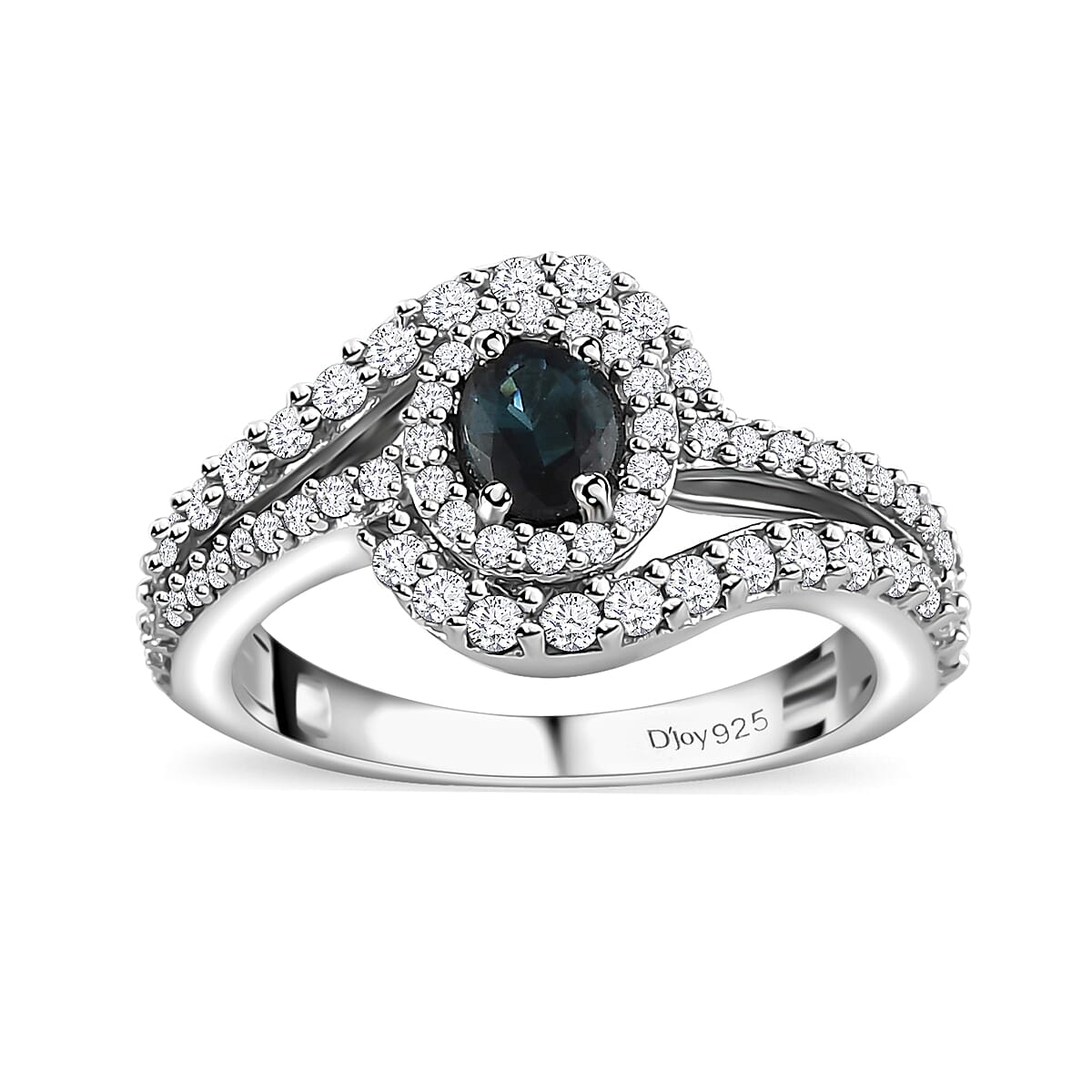 Monte Belo Indicolite and White Zircon Ring in Platinum Over Sterling Silver (Size 10.0) 1.15 ctw