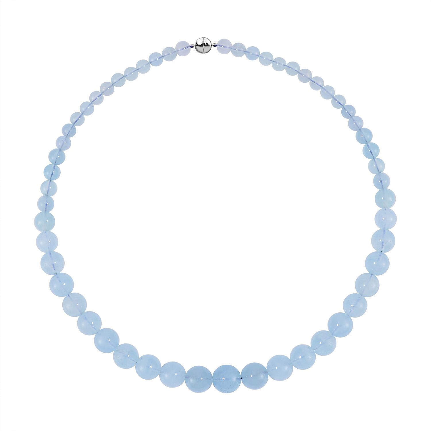 Mangoro Aquamarine 362.00 ctw Beaded Graduation Necklace 20 Inches with Magnetic Clasp in Rhodium Over Sterling Silver
