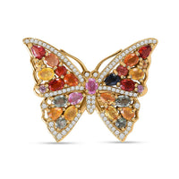 Rainbow Sapphire, Multi Gemstone Butterfly Ring in Vermeil YG Over Sterling Silver (Size 10.0) 5.50 ctw