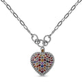 Rainbow Sapphire Heart Necklace 18 Inches in Platinum Over Sterling Silver 2.20 ctw - Sticky add to cart bar