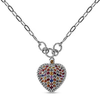 Rainbow Sapphire Heart Necklace 18 Inches in Platinum Over Sterling Silver 2.20 ctw