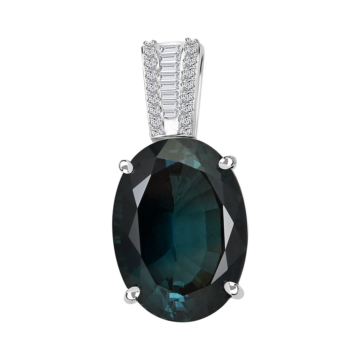 Luxoro 14K White Gold AAA Monte Belo Indicolite and G-H I2 Diamond Pendant without Chain 11.50 ctw