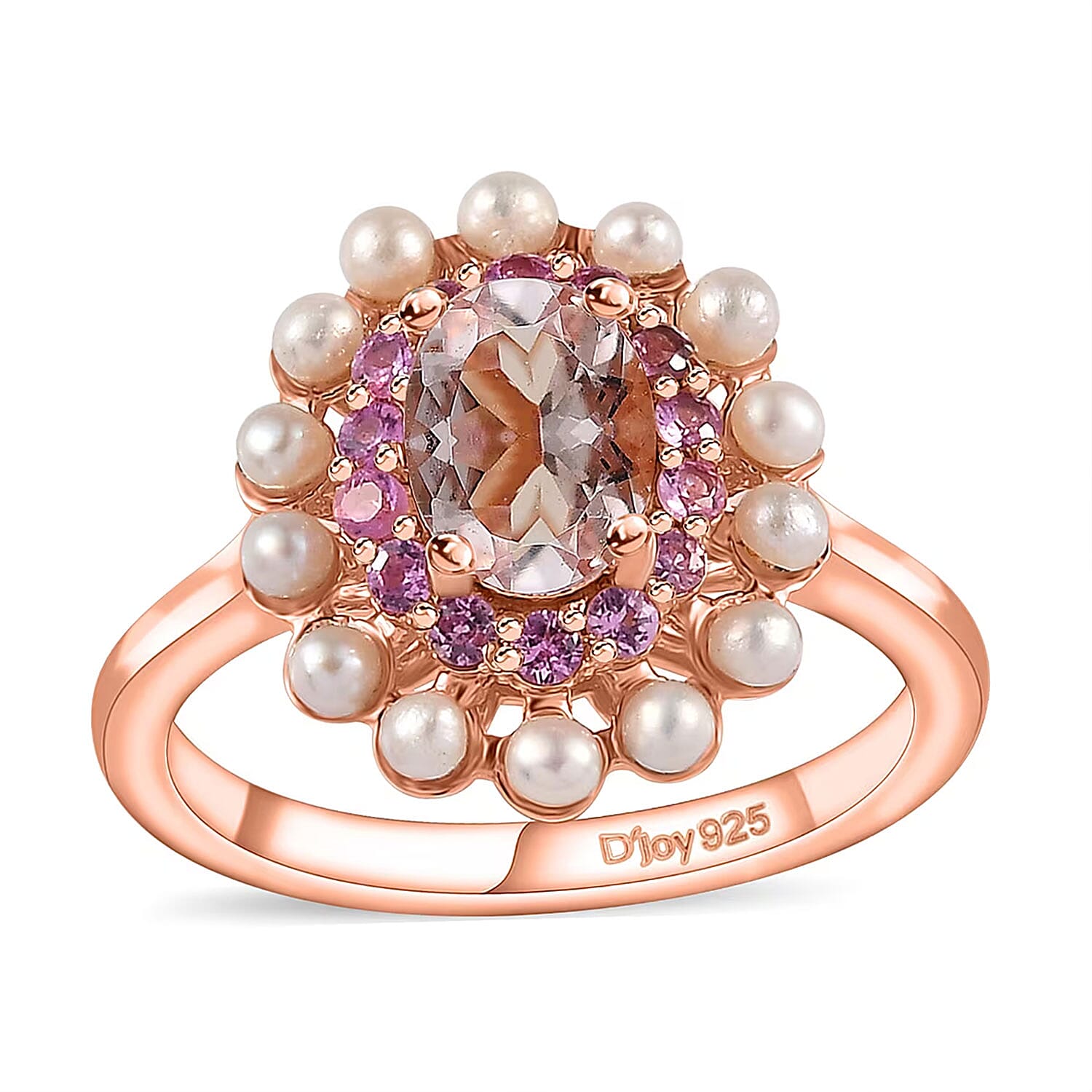 Premium Marropino Morganite and Multi Gemstone Floral Ring in Vermeil Rose Gold Over Sterling Silver (Size 10.0) 1.00 ctw