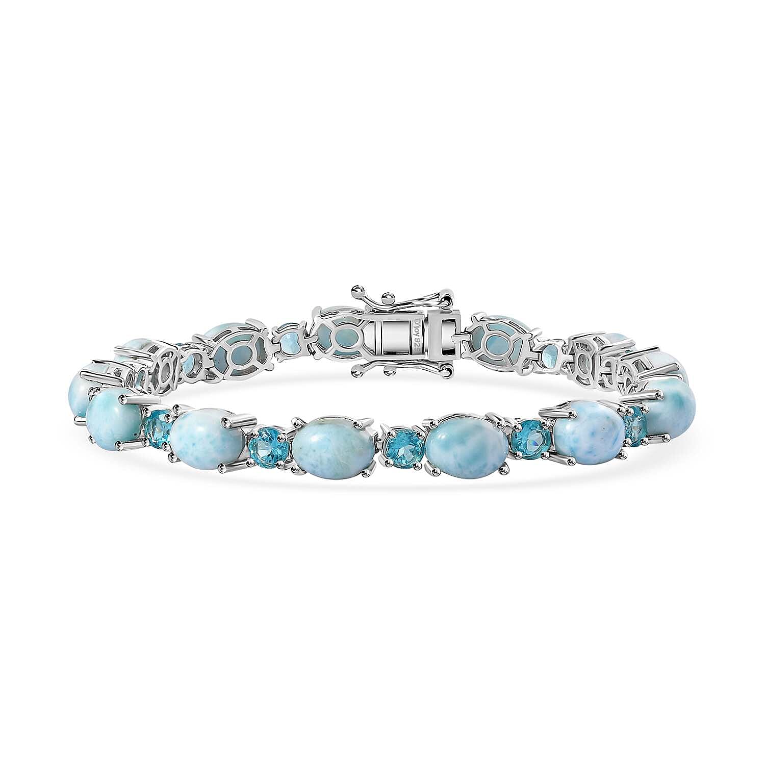 One Time Only Premium Larimar, Madagascar Paraiba Apatite Bracelet in Platinum Over Sterling Silver (6.50 In) 21.80 ctw