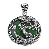One Time Only Bali Legacy Green Jade Dragon Pendant in Sterling Silver 55.00 ctw
