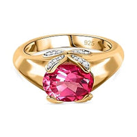 Lab Created Padparadscha Sapphire and White Zircon 2.59 ctw Ring in Vermeil Yellow Gold Over Sterling Silver (Size 8.0)