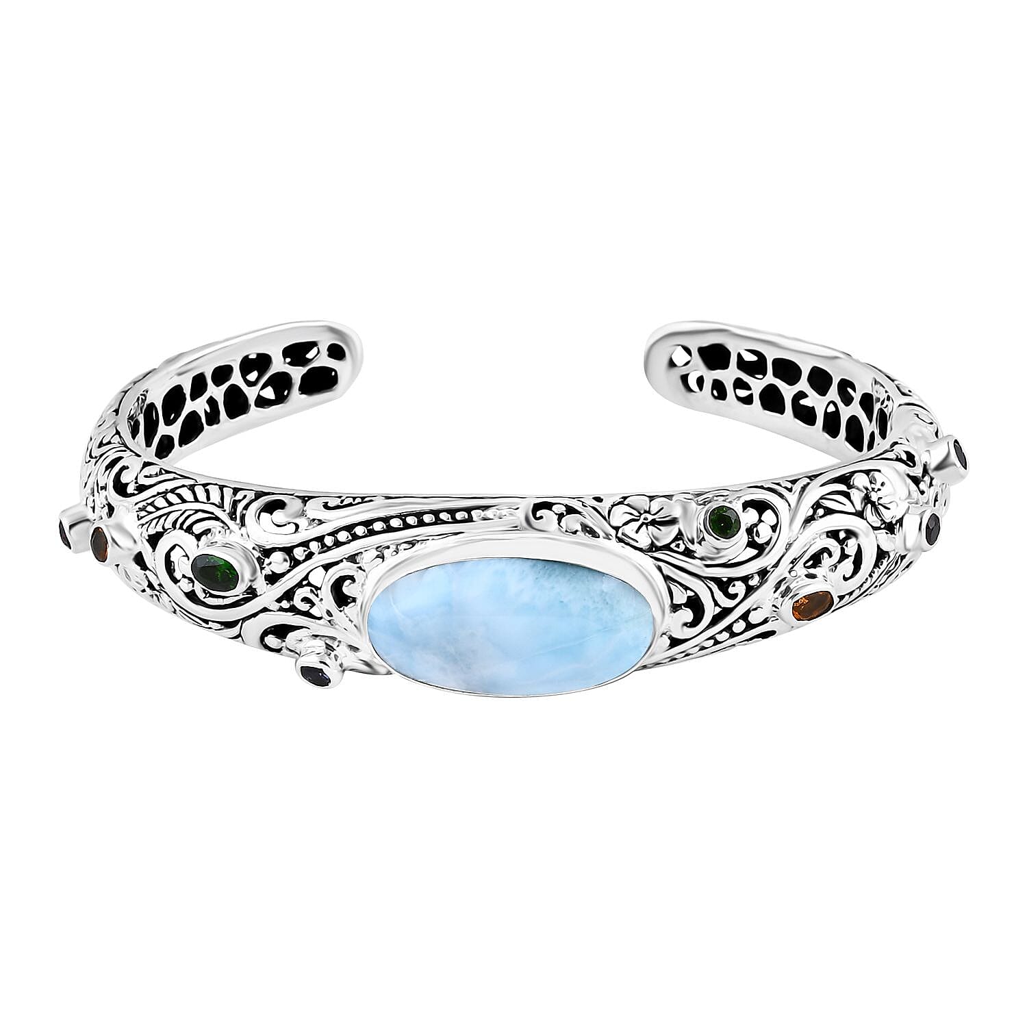 TLV Bali Legacy Larimar, Multi Gemstone Cuff Bracelet in Sterling Silver (7.25 In) 20.00 ctw