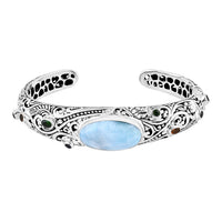 TLV Bali Legacy Larimar, Multi Gemstone Cuff Bracelet in Sterling Silver (7.25 In) 20.00 ctw