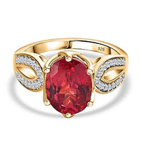 Lab Created Padparadscha Sapphire and White Zircon4.24 ctw Ring in Vermeil Yellow Gold Over Sterling Silver (Size 11.5)