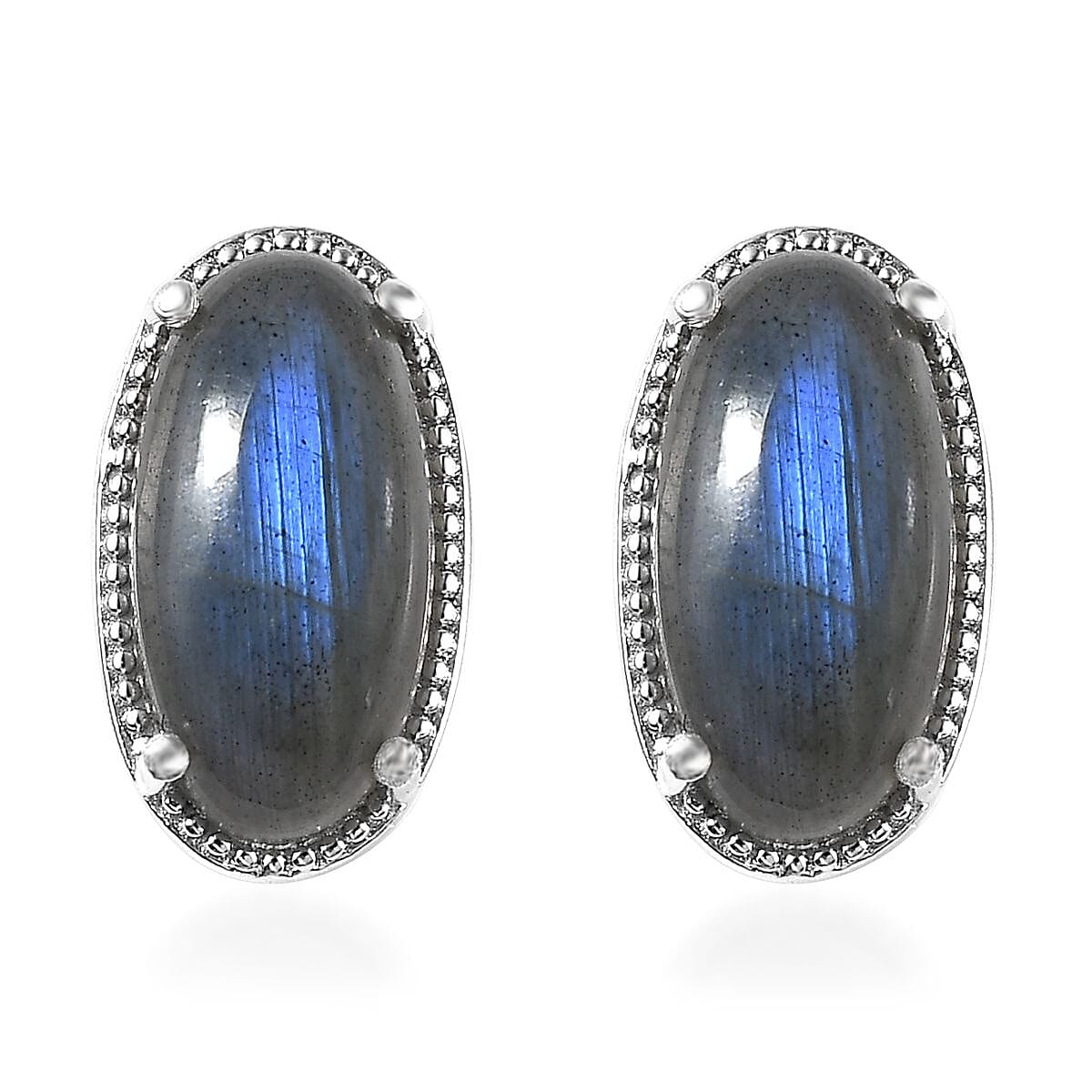 Karis Malagasy Labradorite Solitaire Stud Earrings in Platinum Bond 8.10 ctw