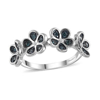 Blue Diamond Floral Ring in Platinum Over Sterling Silver (Size 10.0) 0.25 ctw