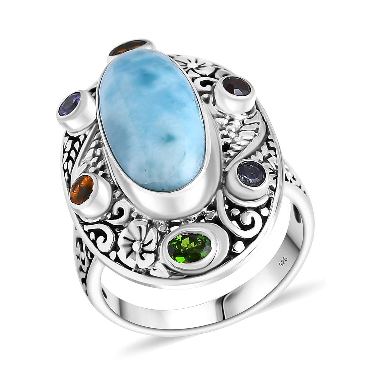Bali Legacy Larimar and Multi Gemstone 8.75 ctw Ring in Sterling Silver