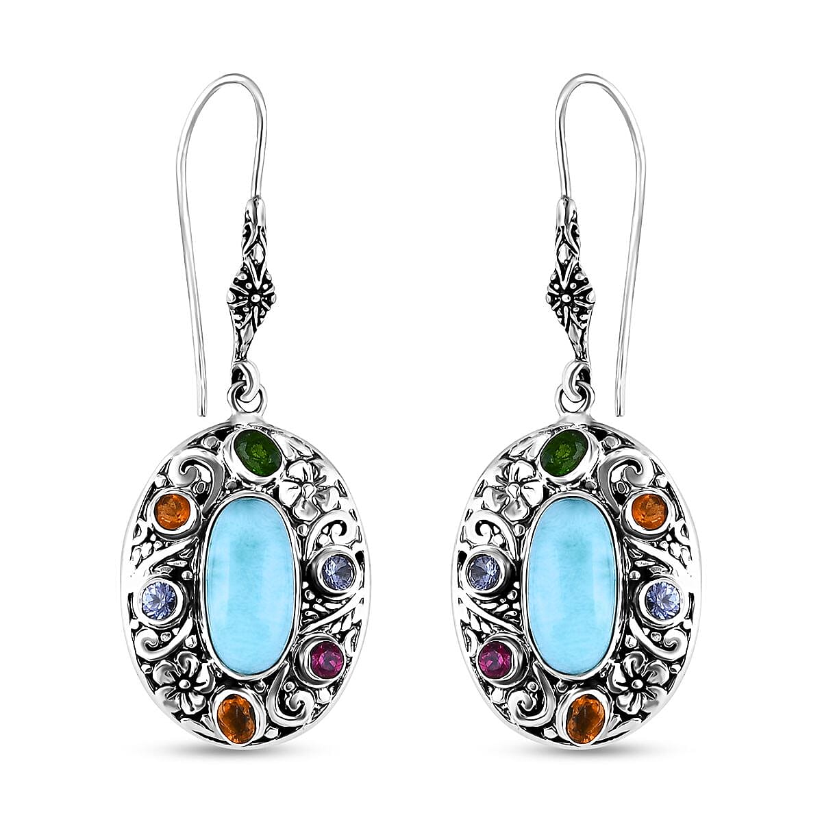 TLV Bali Legacy Larimar, Multi Gemstone Earrings in Sterling Silver 10.10 ctw