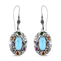 TLV Bali Legacy Larimar, Multi Gemstone Earrings in Sterling Silver 10.10 ctw
