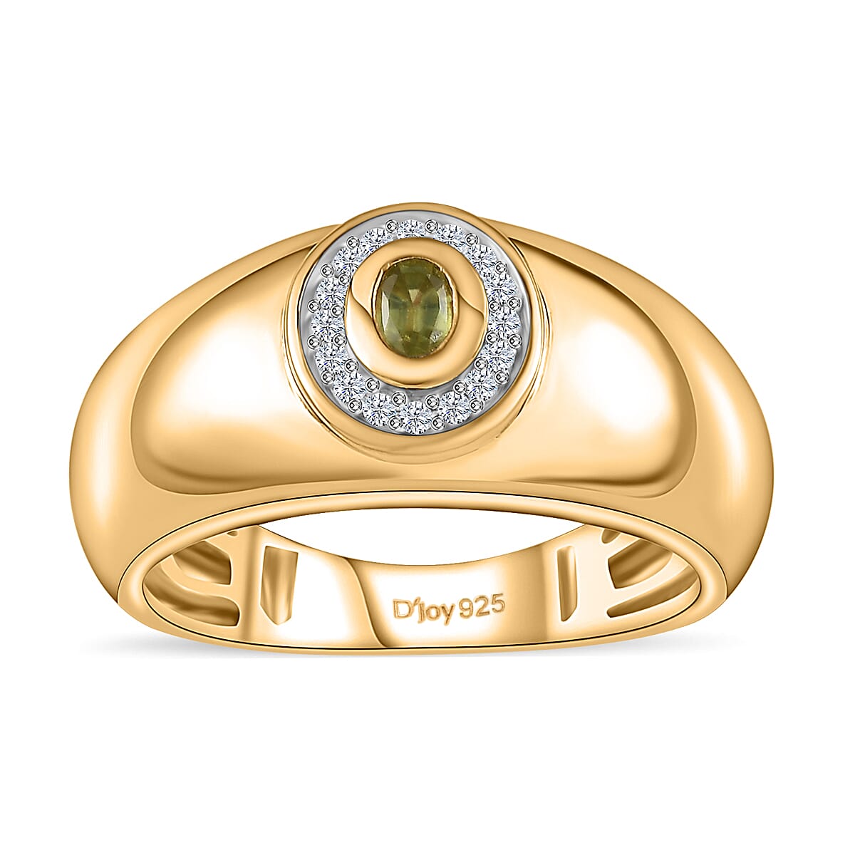 Premium Sava Sphene, Diamond Men's Ring in Vermeil YG Over Sterling Silver (Size 10.0) 0.30 ctw