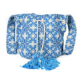 Blue Color Flower Pattern Crossbody Bag (9"x8.3"x6.7") with Blue Tassel and Shoulder Strap (59") - Sticky add to cart bar