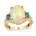 Luxoro 10K Yellow Gold Premium Ethiopian Welo Opal, Kagem Zambian Emerald and G-H I2 Diamond Ring (Size 10.0) 5.00 ctw - Sticky add to cart bar
