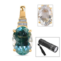 Luxoro 10K Yellow Gold Premium Mexican Hyalite Opal and G-H I2 Diamond Pendant without Chain with Free UV Flash Light 4.40 ctw