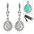 Mexican Hyalite Opal and Green Sapphire Lever Back Earrings in Platinum Over Sterling Silver with Free UV Flash Light 2.50 ctw - Sticky add to cart bar