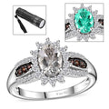 Mexican Hyalite Opal, Brown and White Zircon Sunburst Ring in Platinum Over Sterling Silver (Size 7.0) with Free UV Flash Light 1.10 ctw - Sticky add to cart bar