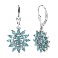 TLV Madagascar Paraiba Apatite Floral Lever Back Earrings in Platinum Over Sterling Silver 4.25 ctw