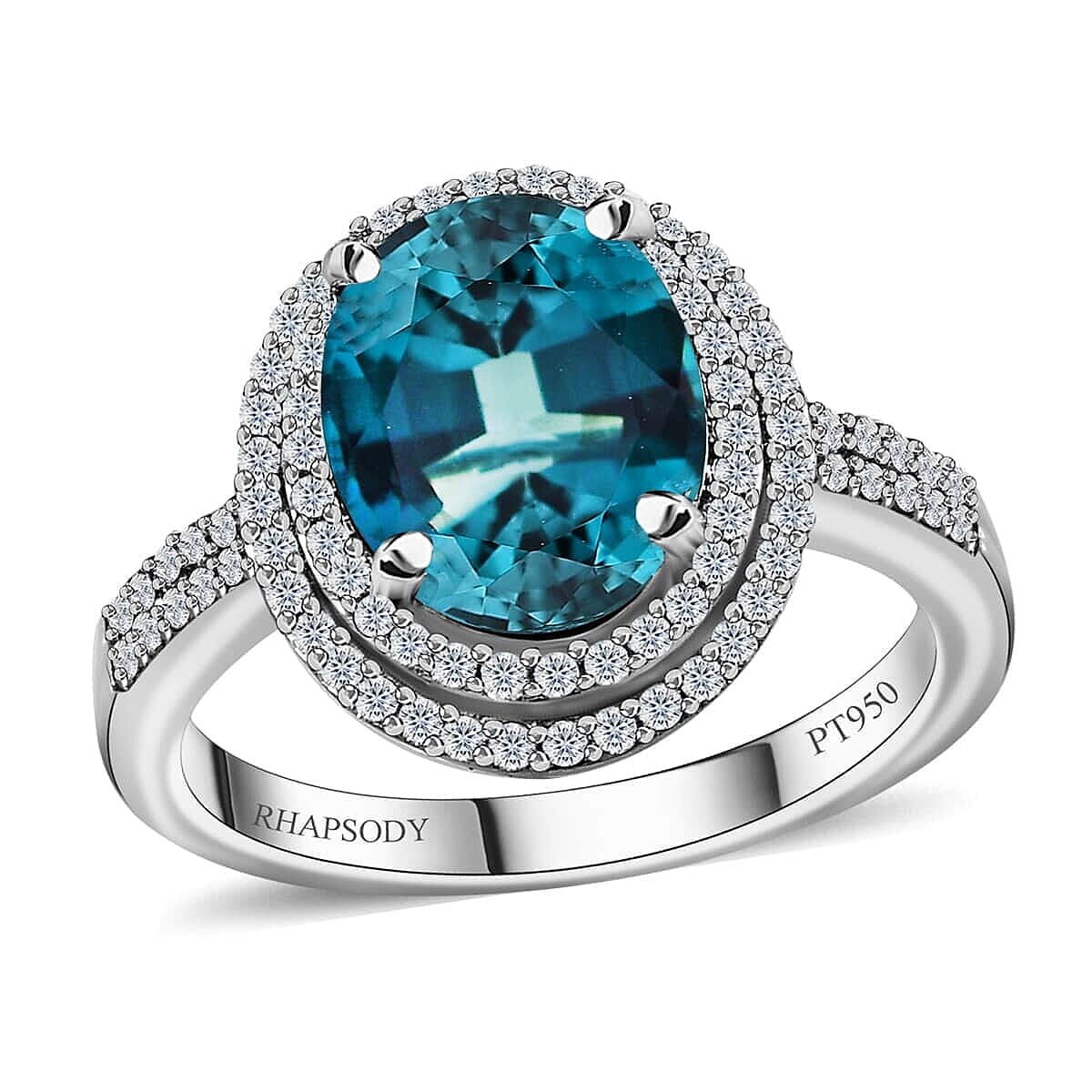 Rhapsody 950 Platinum AAAA Monte Belo Indicolite and E-F VS2 Diamond Ring (Size 7.0) 3.90 ctw