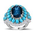London Blue Topaz, Multi Gemstone Cocktail Ring in Platinum Over Sterling Silver (Size 10.0) 13.50 ctw - Sticky add to cart bar