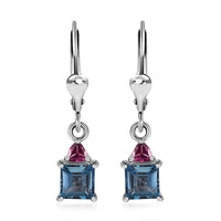 London Blue Topaz and Orissa Rhodolite Garnet Lever Back Earrings in Platinum Over Sterling Silver 1.85 ctw
