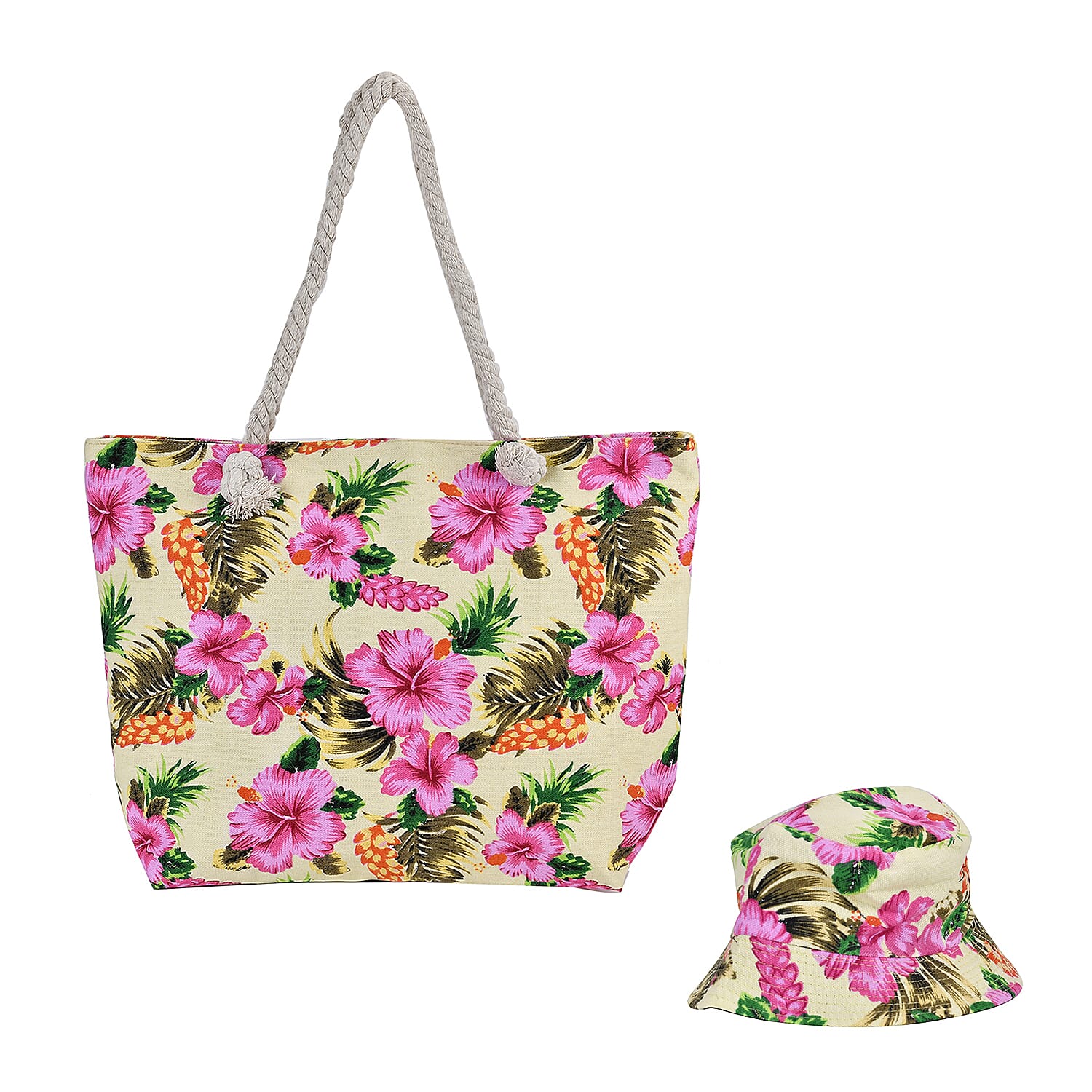 Seashell Pattern Beach Tote Bag and Hat Set (19.7"x91.4"x5.5")