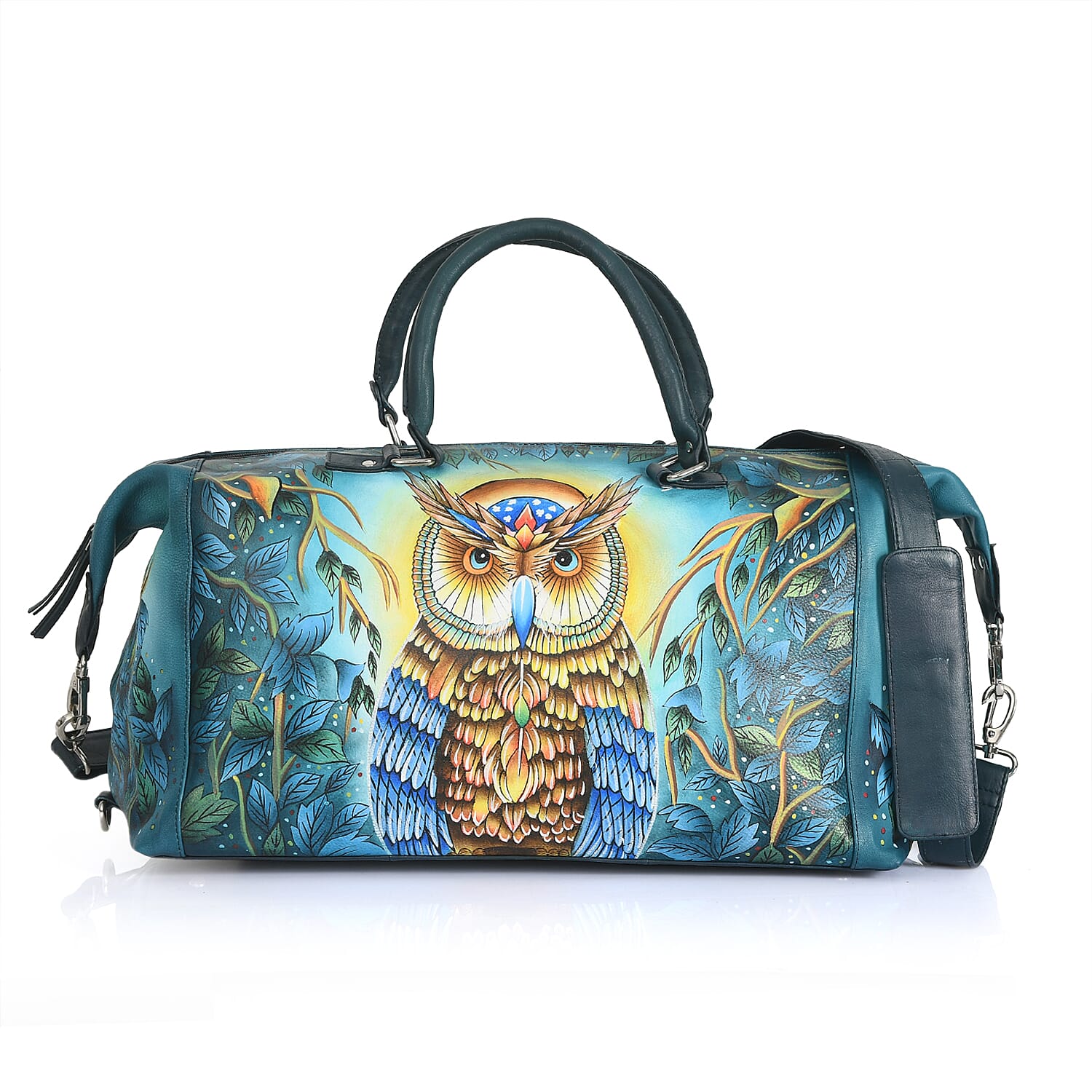 Sukriti Teal 100% Genuine Leather Handpainted Duffle Bag