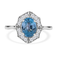 Cambodian Blue Zircon, White Zircon Ring in Rhodium Over Sterling Silver (Size 6.5) 2.30 ctw