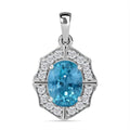 Blue Zircon and White Zircon 2.40 ctw Pendant in Rhodium Over Sterling Silver - Sticky add to cart bar