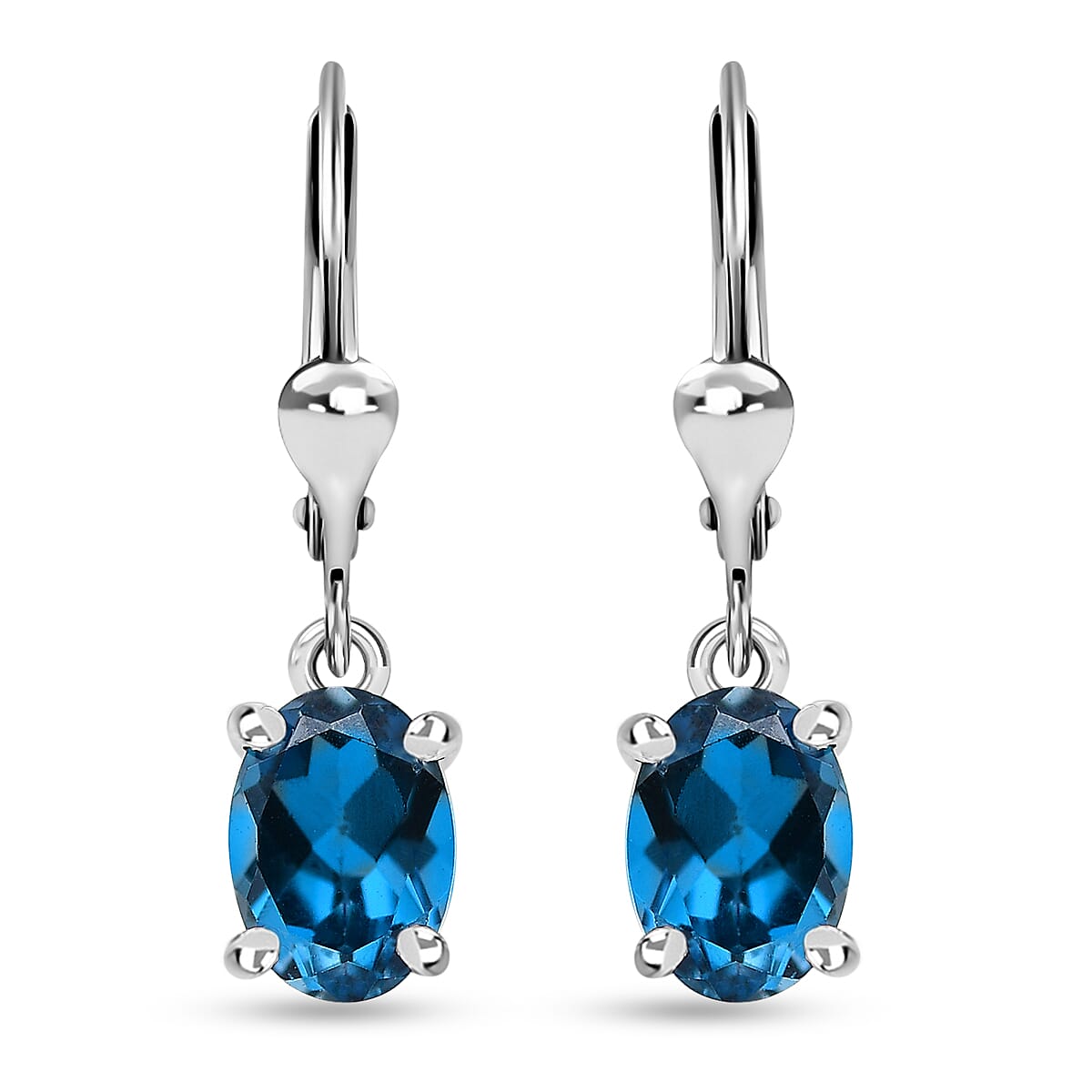 London Blue Topaz Lever Back Earrings in Platinum Over Sterling Silver 1.90 ctw