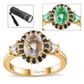 Mexican Hyalite Opal and Multi Gemstone Halo Ring in Vermeil Yellow Gold Over Sterling Silver (Size 10.0) with Free UV Flash Light 1.40 ctw - Sticky add to cart bar