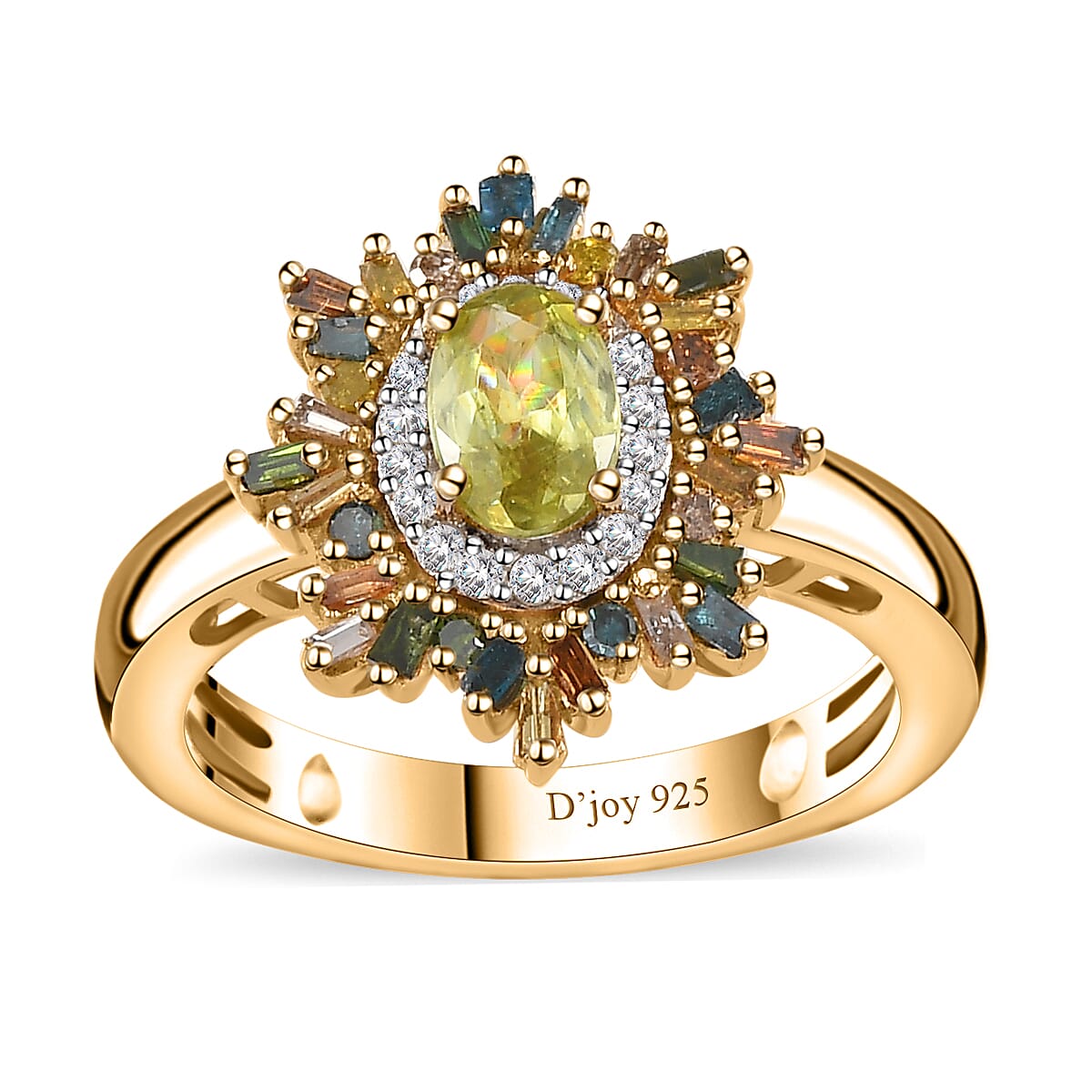 AAA Sava Sphene and Multi Diamond Ring in Vermeil Yellow Gold Over Sterling Silver (Size 6.0) 0.90 ctw