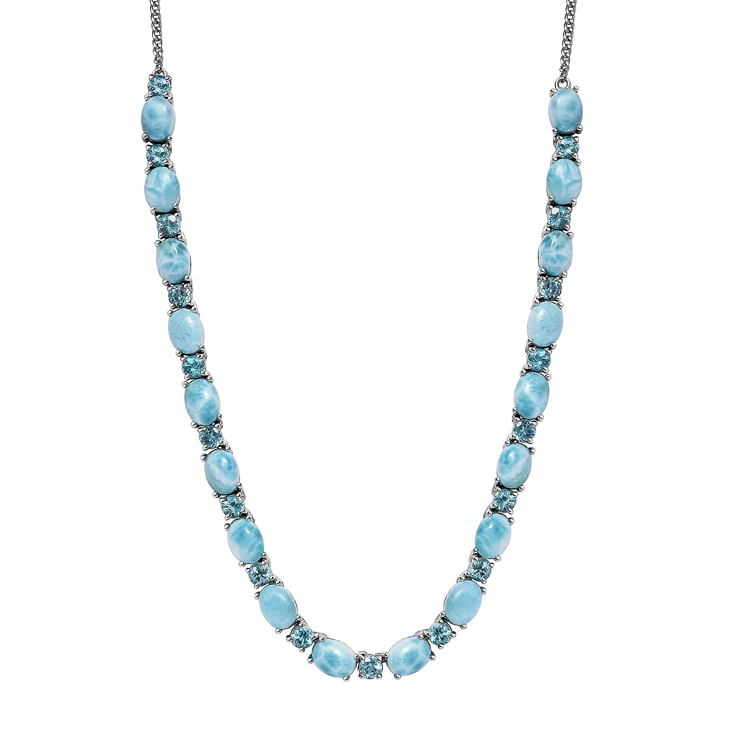 Larimar and Betroka Blue Apatite 34.65 ctw Necklace 18 Inches in Platinum Over Sterling Silver
