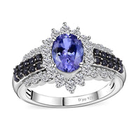 Tanzanite and Multi Gemstone Ring in Platinum Over Sterling Silver (Size 10.0) 2.40 ctw