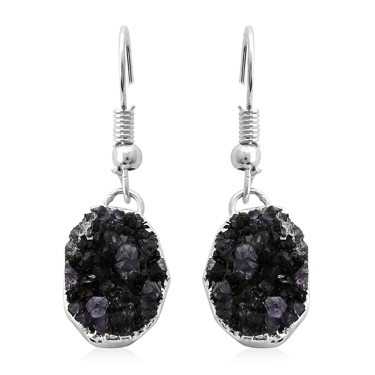 Druzy Geode Amethyst Earrings in Silvertone 10.00 ctw