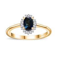 AAA Monte Belo Indicolite and Diamond Ring in Vermeil Yellow Gold Over Sterling Silver (Size 10.0) 0.60 ctw