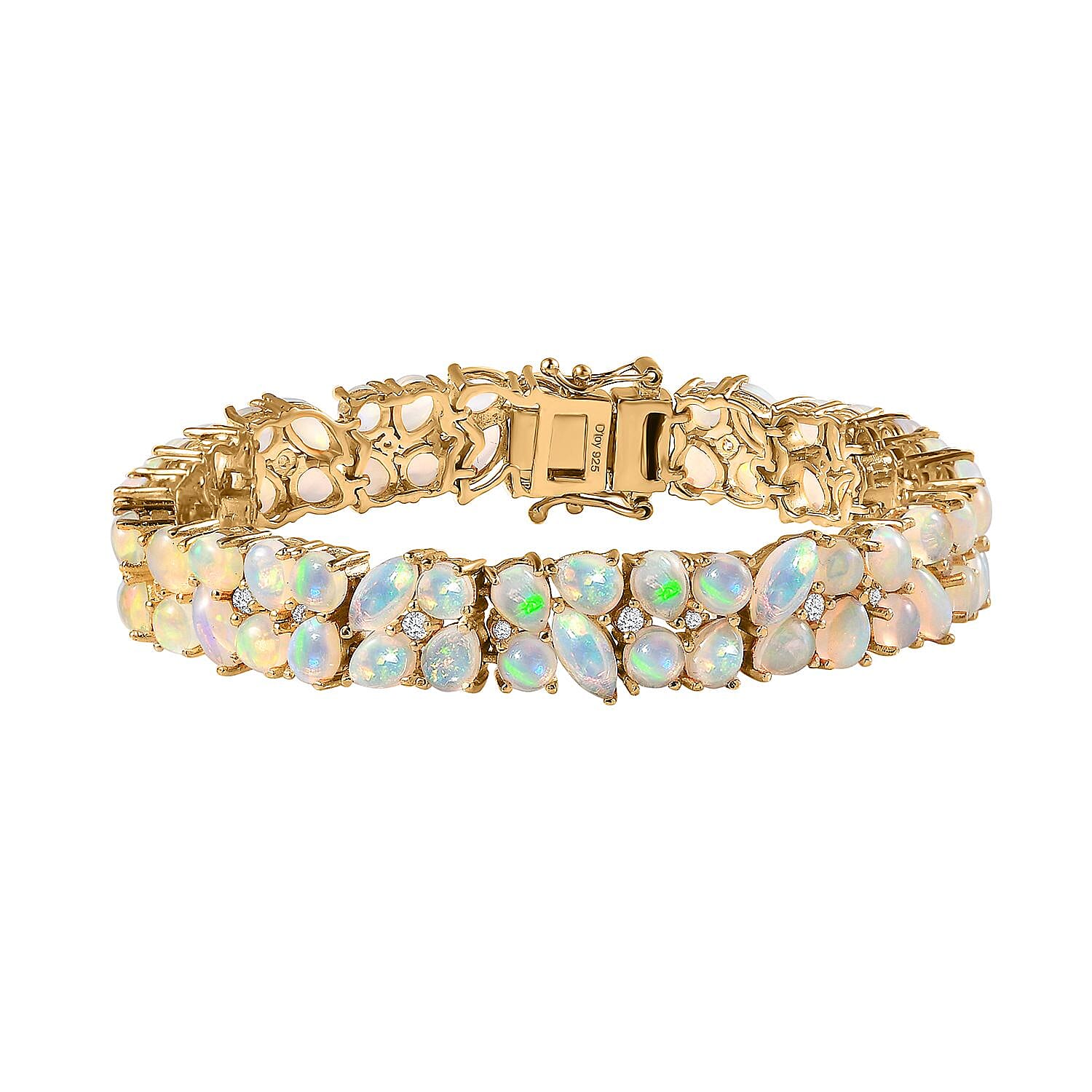 One Time Only Ethiopian Welo Opal, White Zircon Bracelet in Vermeil YG Over Sterling Silver (6.50 In) 16.50 ctw