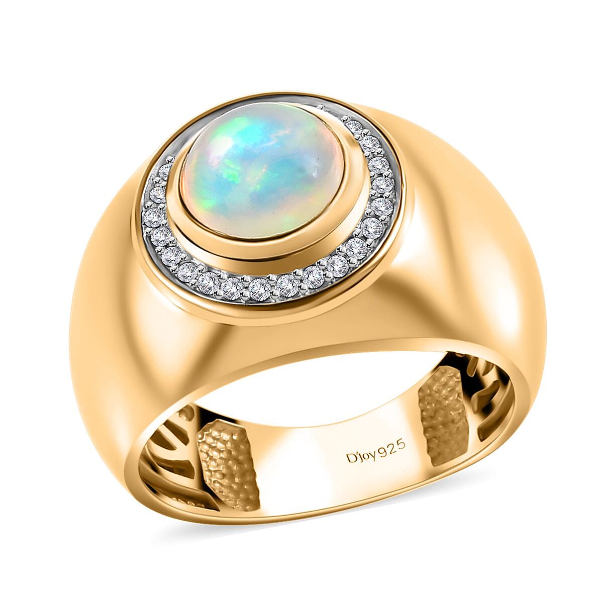 Ethiopian Welo Opal and Diamond Men's Ring in Vermeil Yellow Gold Over Sterling Silver (Size 10.0) 1.40 ctw