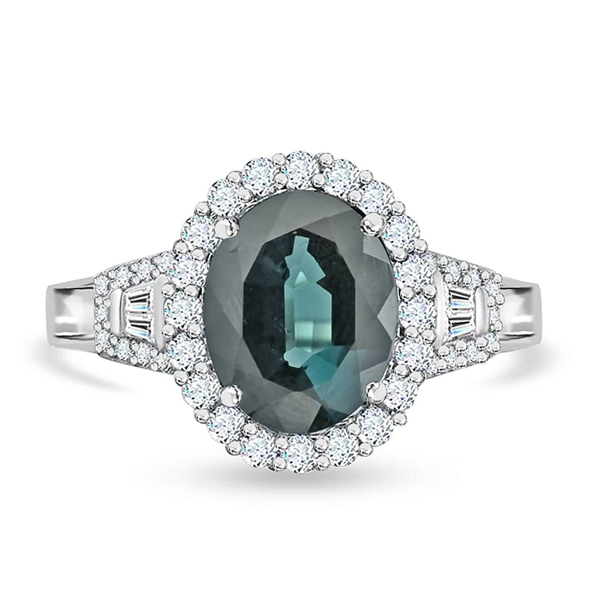Rhapsody 950 Platinum AAAA Monte Belo Indicolite and E-F VS2 Diamond Halo Ring (Size 7.0) 3.30 ctw