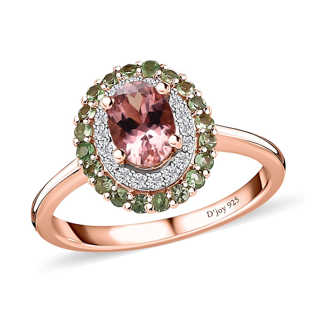 Blush Tourmaline, Multi Gemstone Ring in Vermeil RG Over Sterling Silver (Size 7.0) 1.40 ctw