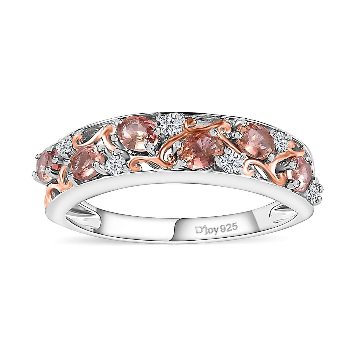 Premium Blush Tourmaline and Moissanite Ring in Vermeil RG and Platinum Over Sterling Silver (Size 5.0) 1.25 ctw