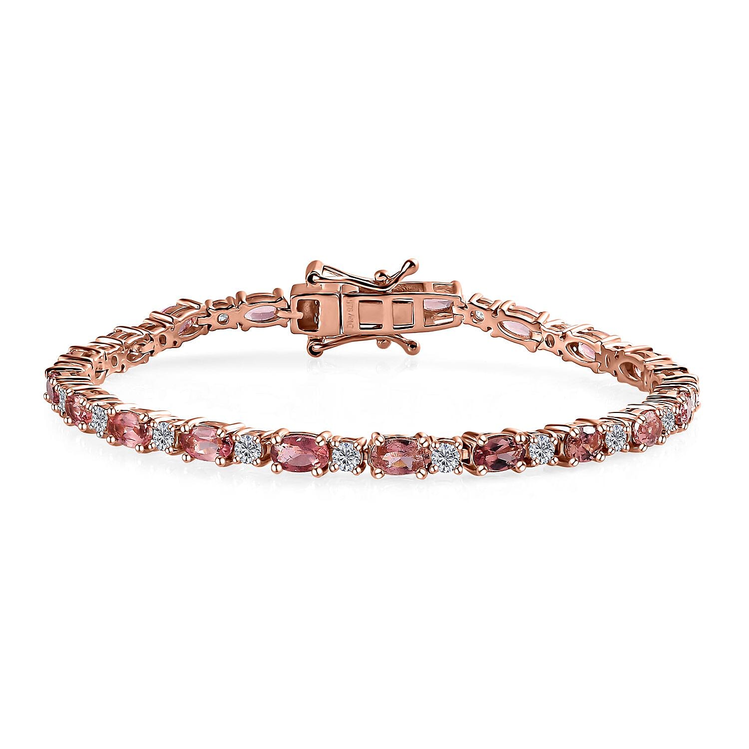 Premium Blush Tourmaline and Moissanite Bracelet in Vermeil Rose Gold Over Sterling Silver (6.50 In) 5.60 ctw