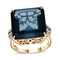 Luxoro 10K Yellow Gold Premium London Blue Topaz, G-H I2 Blue and White Diamond Ring (Size 8.0) 5 Grams 25.30 ctw