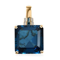 Luxoro 10K Yellow Gold Premium Asscher Cut London Blue Topaz, G-H I2 Blue and White Diamond Pendant 26.60 ctw - Sticky add to cart bar
